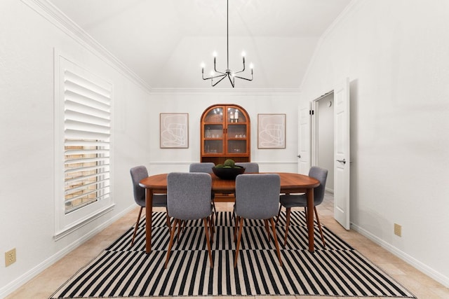 10808 Redmond Rd, Austin, TX 78739 - dining area featuring a chandelier, lofted ceiling, and crown molding