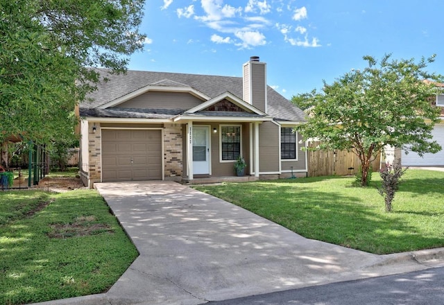 1111 Fairlawn Cv, Round Rock, TX 78664 - view of front of home with driveway, a chimney, an attached garage, and roof with shingles