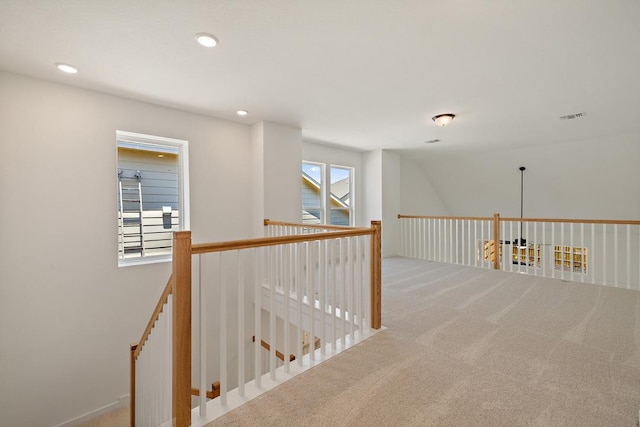 418 Darley Oak Dr, Dripping Springs, TX 78620 - hall with carpet, recessed lighting, and an upstairs landing