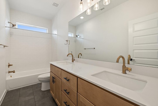 418 Darley Oak Dr, Dripping Springs, TX 78620 - bathroom featuring double vanity, bathing tub / shower combination, and tile patterned floors