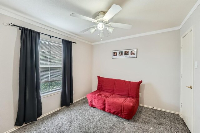17729 Golden Valley Dr, Manor, TX 78653 - sitting room with ornamental molding, carpet, and ceiling fan