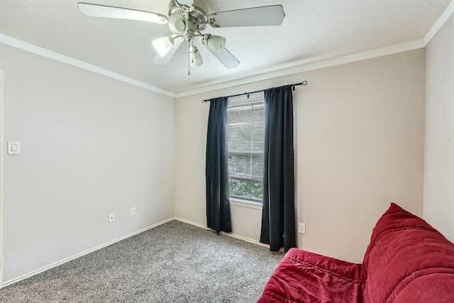 17729 Golden Valley Dr, Manor, TX 78653 - living area with ornamental molding, a ceiling fan, and carpet