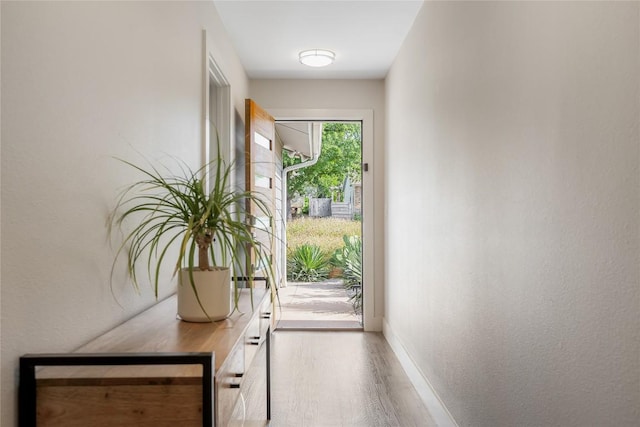 7619 Scenic Brook Dr, Austin, TX 78736 - doorway featuring baseboards and wood finished floors