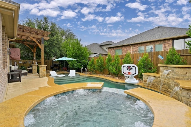 169 Fort Cobb Way, Georgetown, TX 78628 - view of pool featuring an in-ground hot tub, a fenced backyard, a patio, and a pergola