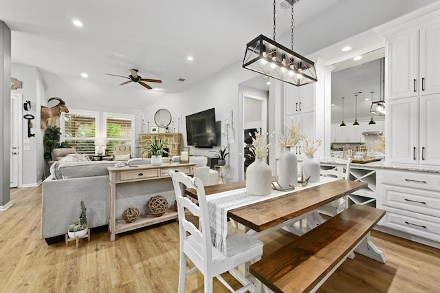 169 Fort Cobb Way, Georgetown, TX 78628 - dining area featuring a ceiling fan, light wood-style floors, and recessed lighting