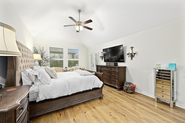 169 Fort Cobb Way, Georgetown, TX 78628 - bedroom featuring light wood-type flooring, lofted ceiling, and a ceiling fan
