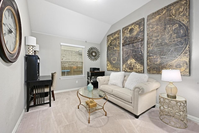 169 Fort Cobb Way, Georgetown, TX 78628 - carpeted living area with vaulted ceiling and baseboards