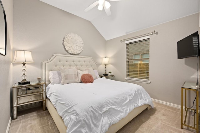 169 Fort Cobb Way, Georgetown, TX 78628 - bedroom featuring carpet flooring, lofted ceiling, and ceiling fan