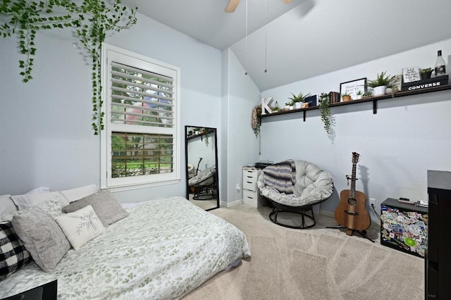 169 Fort Cobb Way, Georgetown, TX 78628 - carpeted bedroom featuring lofted ceiling and a ceiling fan