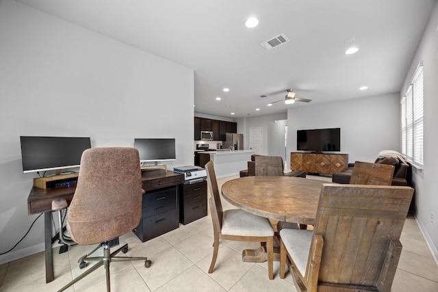 2424 Pecan Island Dr, Leander, TX 78641 - office area featuring recessed lighting, ceiling fan, and light tile patterned floors