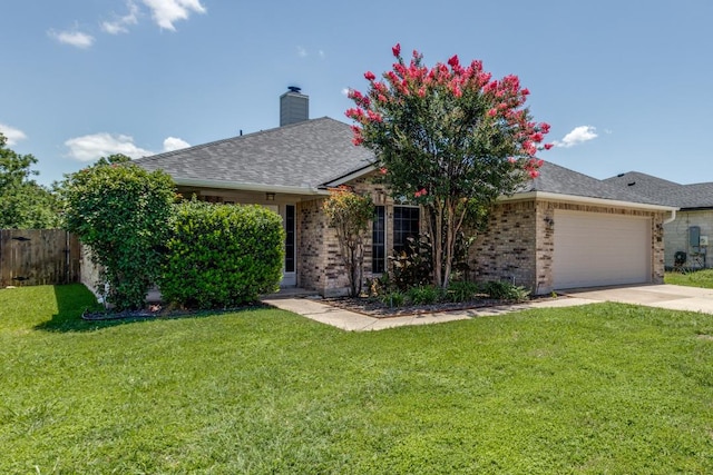 15737 Cadoz Dr, Austin, TX 78728 - view of front of house featuring brick siding, an attached garage, concrete driveway, a chimney, and roof with shingles