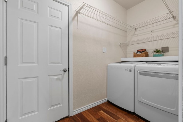 5812 Abilene Trl, Austin, TX 78749 - laundry room with washer and dryer and dark wood-style floors