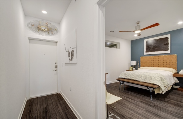 4361 S Congress Ave Unit 126, Austin, TX 78745 - bedroom with wood finished floors, recessed lighting, and ceiling fan