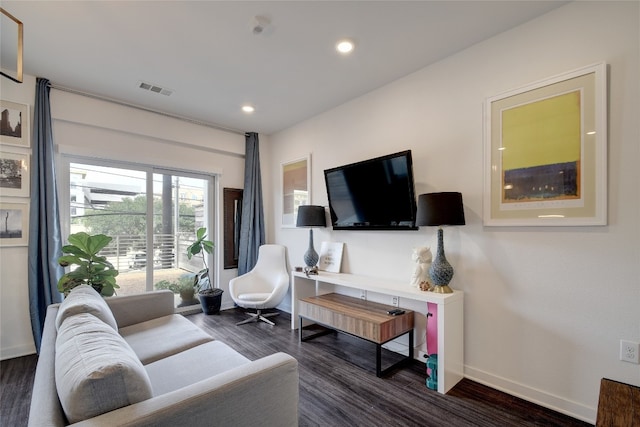 4361 S Congress Ave Unit 126, Austin, TX 78745 - living room featuring dark wood-type flooring and recessed lighting