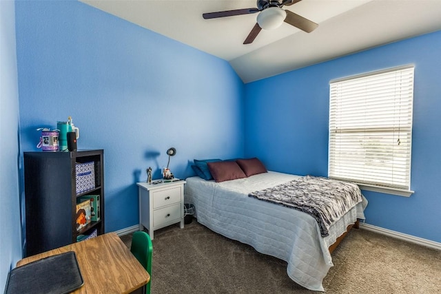 544 Blossom Valley Strm, Buda, TX 78610 - carpeted bedroom with multiple windows, vaulted ceiling, and ceiling fan