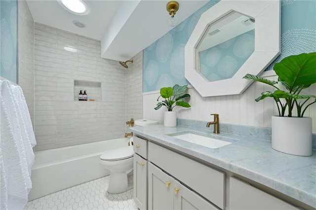 10501 Ronwood Dr, Austin, TX 78750 - bathroom with vanity, shower / bath combination, and tile patterned flooring