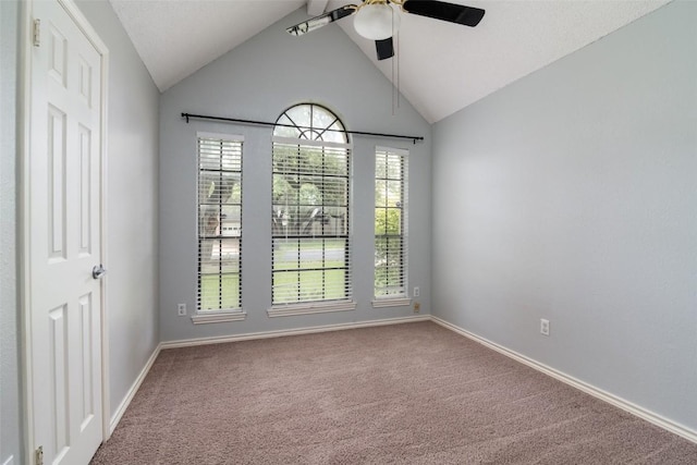 2306 Susan Ln, Leander, TX 78641 - spare room with a ceiling fan, carpet, and high vaulted ceiling