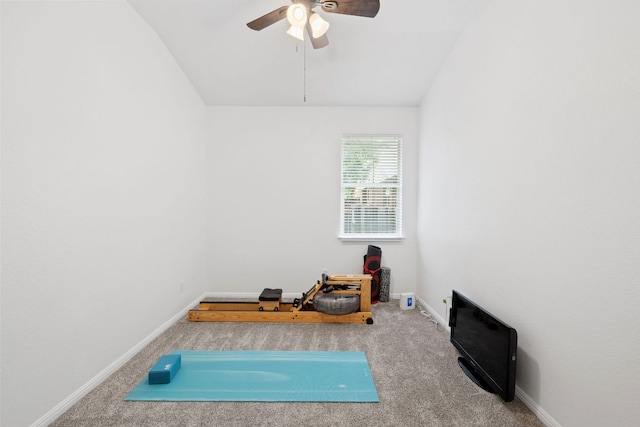 240 Fort Mabry Loop, Georgetown, TX 78628 - workout area featuring carpet floors, vaulted ceiling, and a ceiling fan