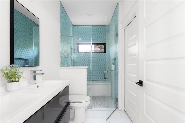 409 W 55th 1/2 St Unit 2, Austin, TX 78751 - full bathroom featuring a stall shower, double vanity, and tile patterned flooring