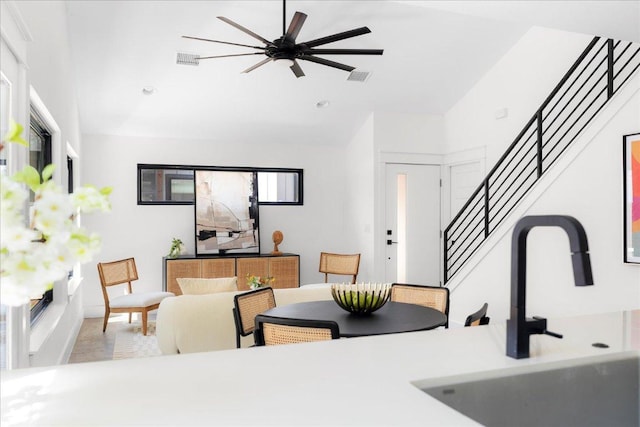 409 W 55th 1/2 St Unit 2, Austin, TX 78751 - dining space featuring stairway, ceiling fan, lofted ceiling, and recessed lighting