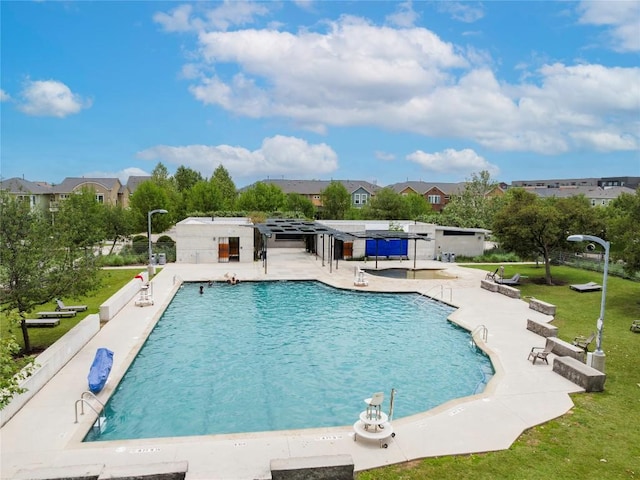 4001 Teaff St, Austin, TX 78723 - view of swimming pool with a patio, a lawn, and a residential view
