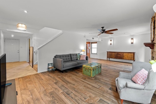 4304 Adelphi Ln, Austin, TX 78727 - living room featuring light wood-style flooring, ceiling fan, and recessed lighting