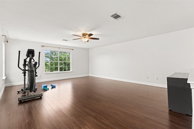 4410 Cisco Valley Dr, Round Rock, TX 78664 - exercise room featuring ceiling fan and dark wood-type flooring