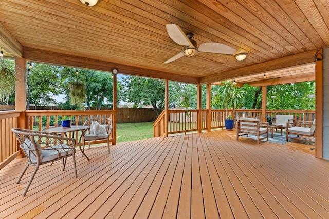 4410 Cisco Valley Dr, Round Rock, TX 78664 - wooden terrace with a fenced backyard, a ceiling fan, and outdoor lounge area
