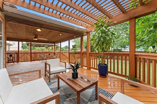 4410 Cisco Valley Dr, Round Rock, TX 78664 - deck featuring outdoor dining area, a pergola, and a ceiling fan
