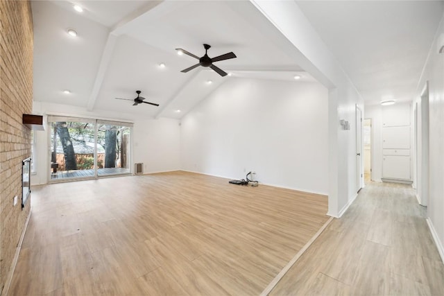 8101 Ceberry Dr, Austin, TX 78759 - unfurnished living room with ceiling fan, light wood-style flooring, a fireplace, and recessed lighting