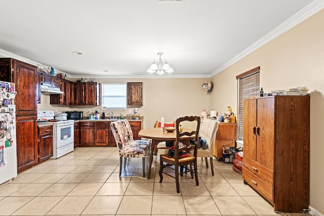 300 Walker St, Smithville, TX 78957 - dining space with crown molding, a chandelier, and light tile patterned floors
