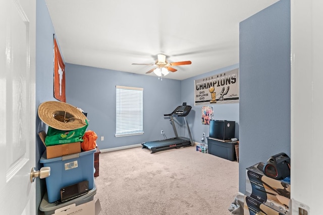 300 Walker St, Smithville, TX 78957 - workout room with a ceiling fan and carpet flooring