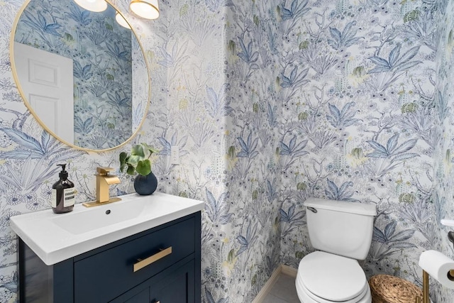 5701 Sunset Rdg, Austin, TX 78735 - bathroom with wallpapered walls and vanity