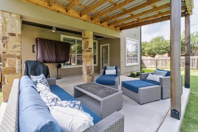 5701 Sunset Rdg, Austin, TX 78735 - view of patio / terrace featuring an outdoor living space and ceiling fan
