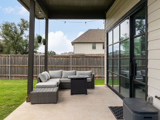 453 Arrowhead Vine St, Leander, TX 78641 - fenced backyard with outdoor lounge area and a patio