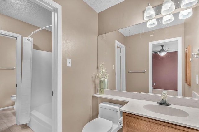 1028 Verbena Dr Unit 1144, Austin, TX 78750 - full bathroom with vanity, tile patterned flooring, a textured ceiling, and ceiling fan
