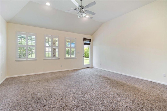 2520 Milan Meadows Dr, Leander, TX 78641 - carpeted spare room featuring vaulted ceiling, ceiling fan, healthy amount of natural light, and recessed lighting