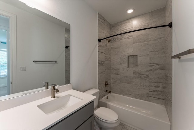 152 Limestone Dr, Georgetown, TX 78628 - bathroom featuring vanity, washtub / shower combination, and recessed lighting