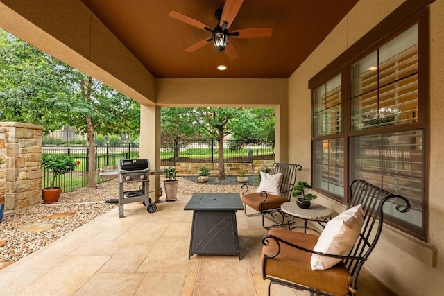223 Delfino Cir, Austin, TX 78734 - view of patio featuring ceiling fan and area for grilling