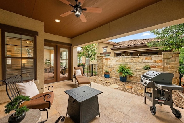 223 Delfino Cir, Austin, TX 78734 - view of patio featuring french doors, area for grilling, and ceiling fan