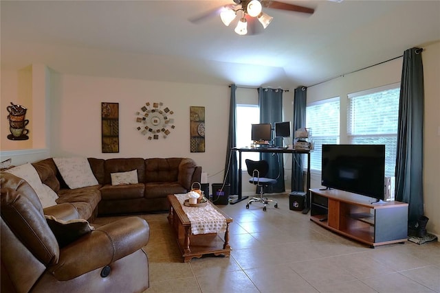 201 Hale Irwin Loop, Round Rock, TX 78664 - living area with ceiling fan, light tile patterned floors, and an office area