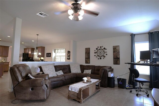 201 Hale Irwin Loop, Round Rock, TX 78664 - living area with a ceiling fan and light tile patterned floors
