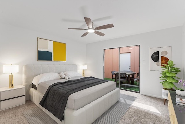 7907 Tealwood Trl, Austin, TX 78731 - bedroom featuring access to outside, light colored carpet, and ceiling fan