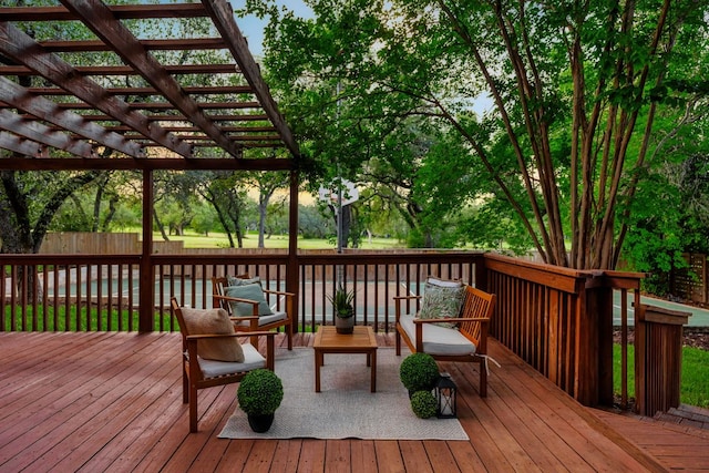 10006 Mandeville Cir, Austin, TX 78750 - wooden deck with a pergola and an outdoor hangout area