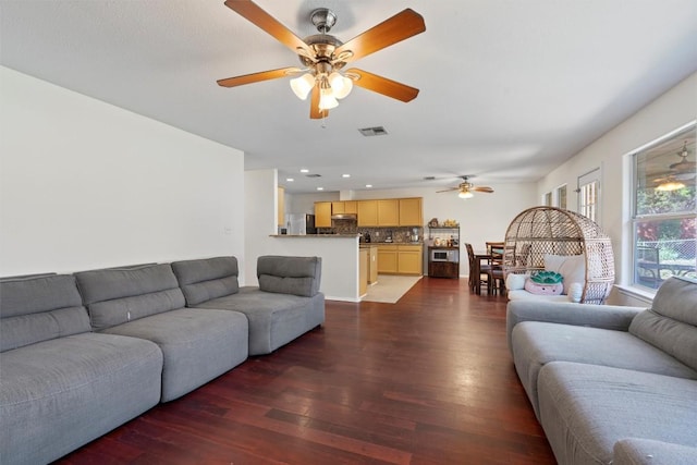 6005 La Mesa St, Leander, TX 78645 - living room featuring ceiling fan, dark wood-style flooring, and recessed lighting