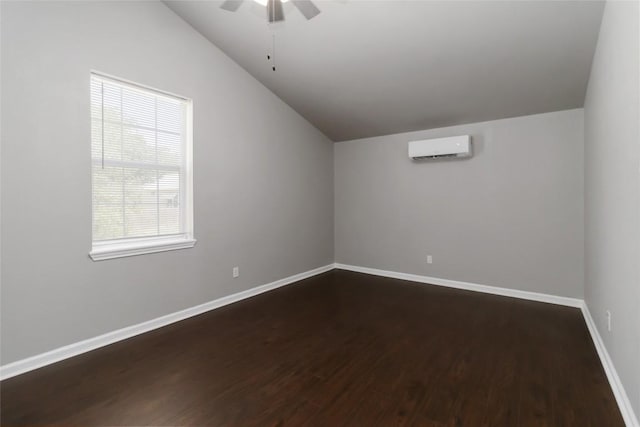 106 Harper Dr, Bastrop, TX 78602 - bonus room with lofted ceiling, an AC wall unit, dark wood-style floors, and a ceiling fan