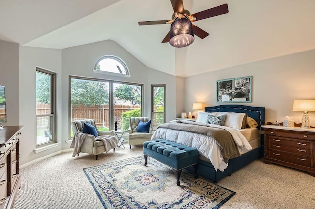 4231 N Summercrest Loop, Round Rock, TX 78681 - bedroom with light colored carpet, lofted ceiling, and a ceiling fan