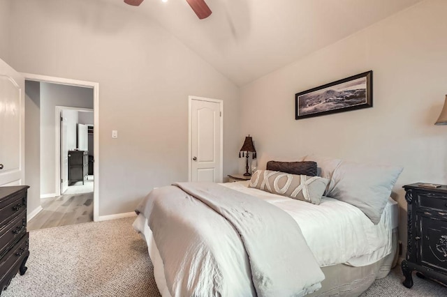 4231 N Summercrest Loop, Round Rock, TX 78681 - bedroom with vaulted ceiling, carpet flooring, and ceiling fan