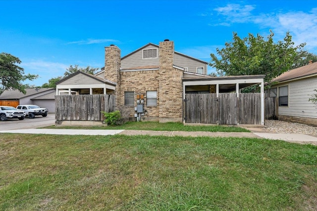 7825 Beauregard Cir Unit 26, Austin, TX 78745 - back of house featuring a chimney and brick siding