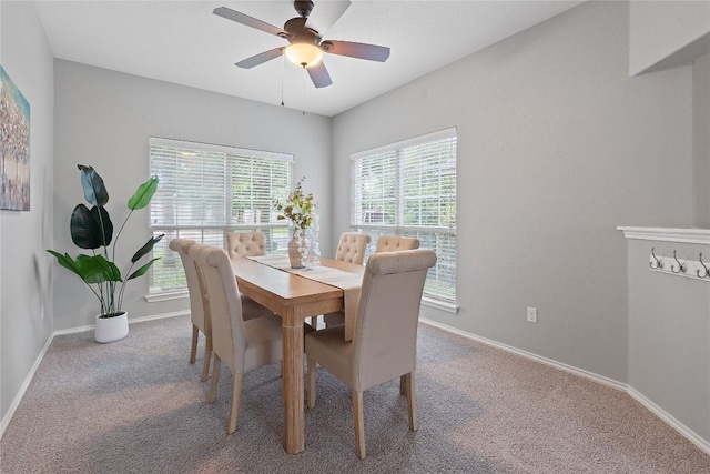 11221 Old Quarry Rd, Austin, TX 78717 - carpeted dining room with baseboards and ceiling fan
